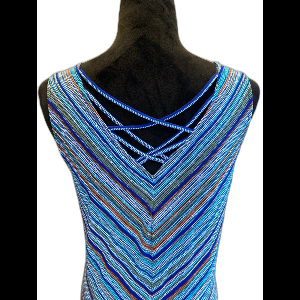Apt. 9 Maxi Dress Sz XL Sleeveless Criss Cross Back Striped Blue Orange Stretchy